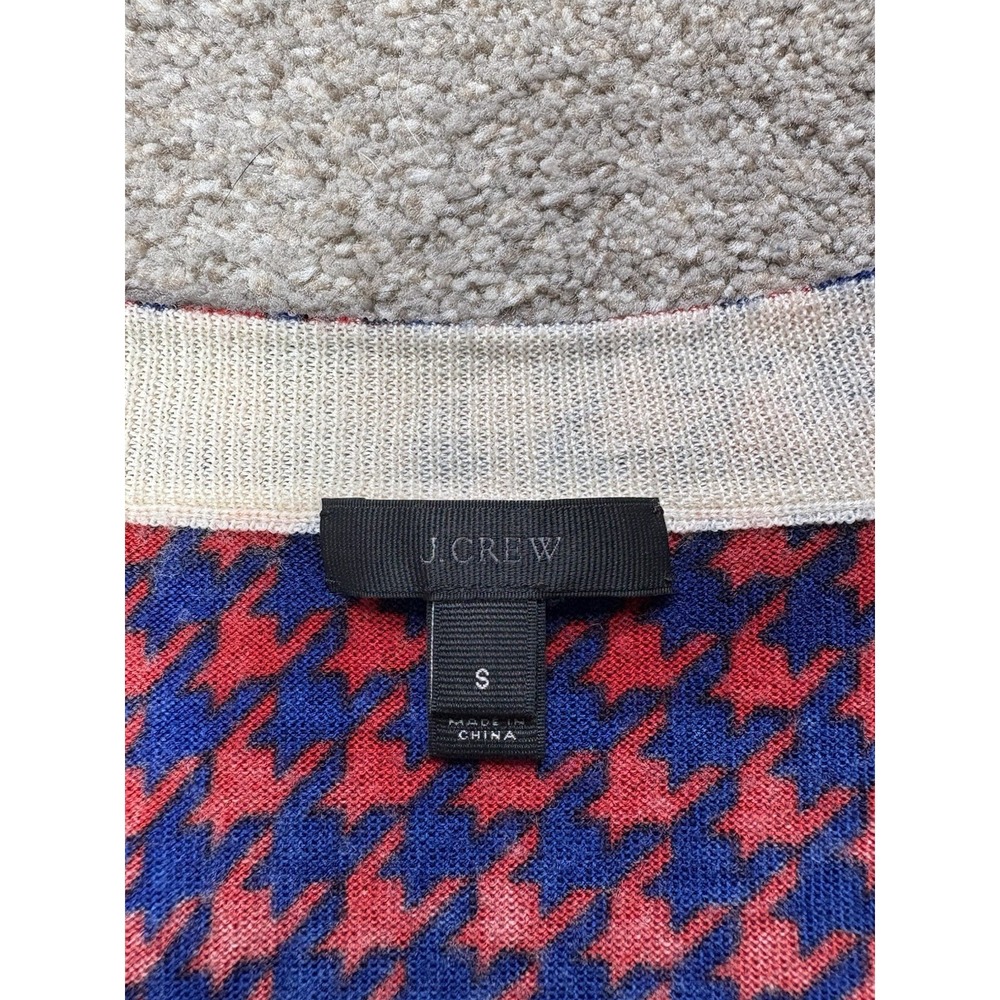 J. Crew Sweater Women's Small 100% Merino Wool Tippi Blue Red Houndstooth F8262 - Picture 3 of 9